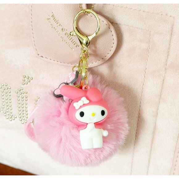 My Melody Faux Fur Pompom Keychain Purse Accessory - Picture 2 of 5
